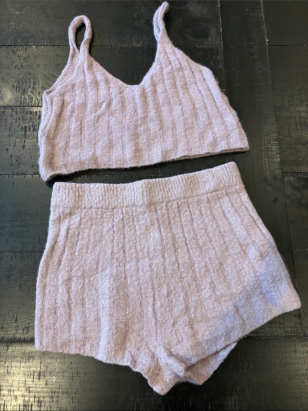 Nasty Gal Dusty Purple Ribbed Lounge Bralette & Shorts Set Small